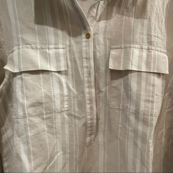 Large Nude & White Button Down Shirt Blouse - Picture 4 of 5